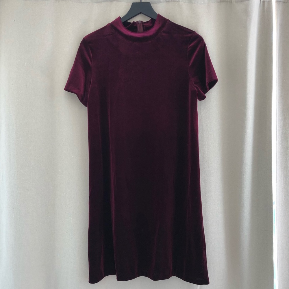 Burgundy Velvet High Neck Dress
